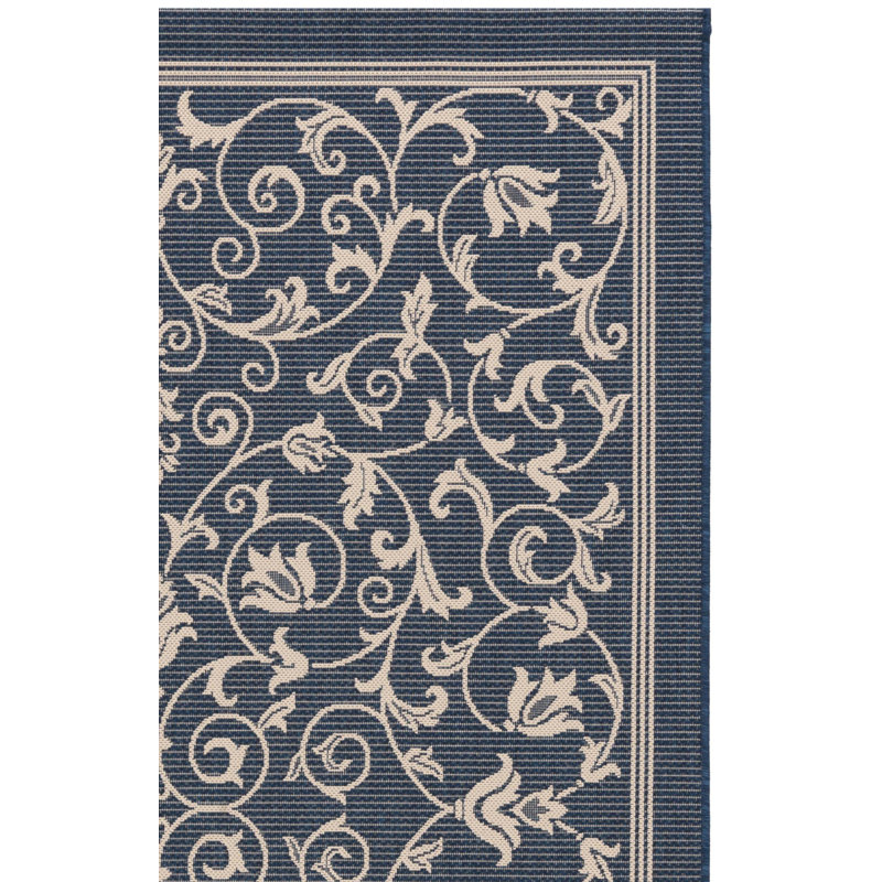 Tapis d'intérieur / extérieur bleu marine / beige Galena, Tapis de couloir 2 pi 3 po x 10 pi