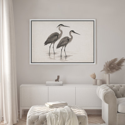 «Heron Bird Illustration Modern Farmhouse Decor», reproduction d'art sur toile encadrée