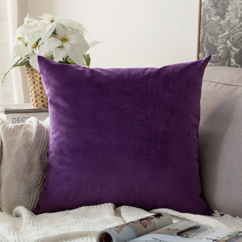 Housse et oreiller carré en velours, Mauve, 16 po x 16 po, Polyester