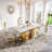 Metal And Faux Marble Rectangular Dining Table With Leatherette Upholstered Dining Chairs-110843596-110843597