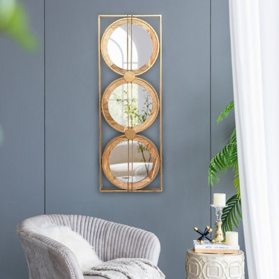 Miroir mural 3 pièces dans un cadre rectangulaire doré, décoration murale pour la maison