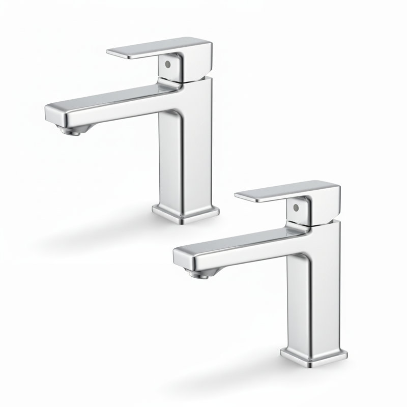 Modern Single Handle Single Hole Bathroom Faucet(Set of 2), Chrome