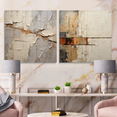 Abstrait beige brun collage de route II - ensemble de 2 peintures murales abstraites en acrylique