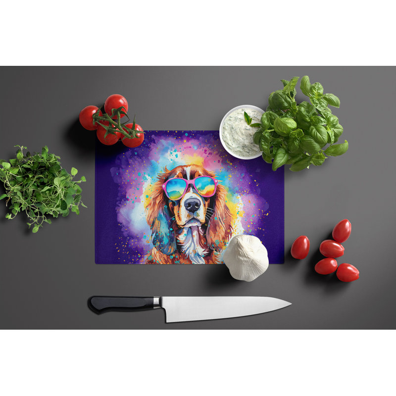 Cavalier Spaniel Hippie Dawg Glass Cutting Board Large