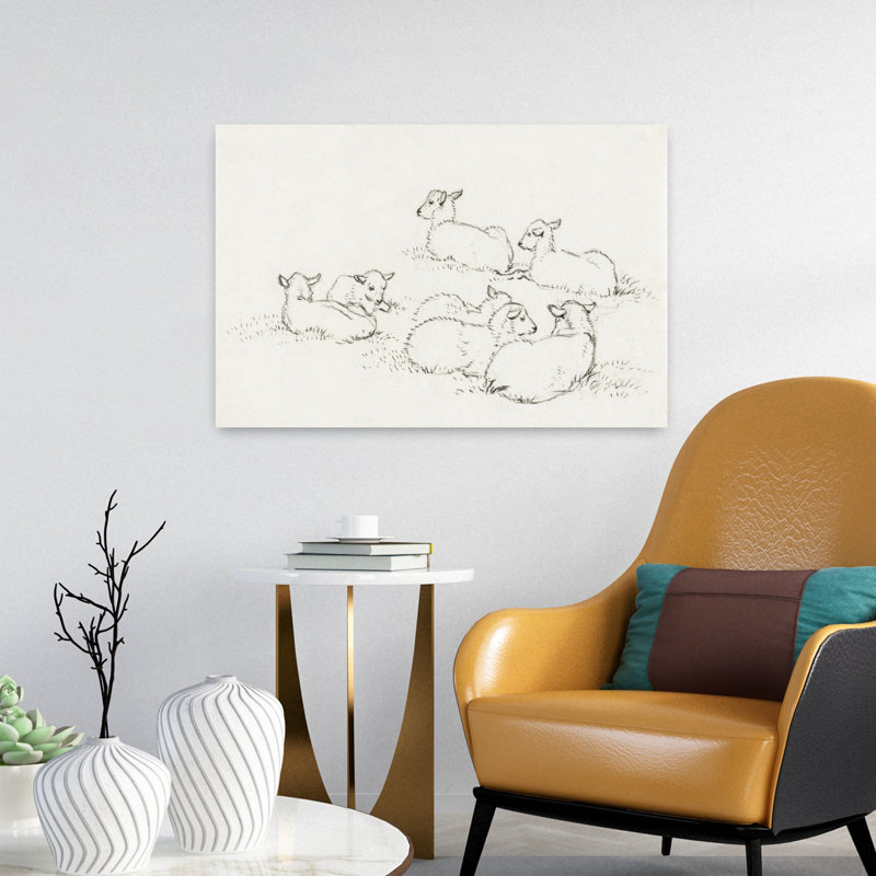 «Six Agneaux couchés», art mural rétro rétro, H 24 po x l 16 po