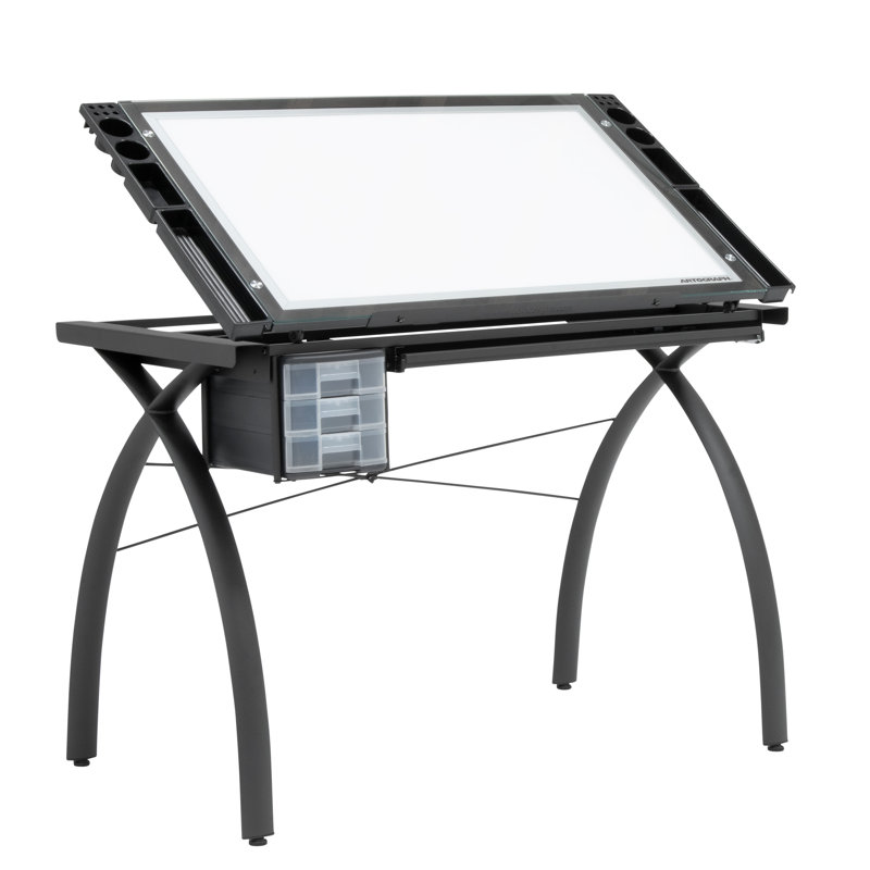 Tempered Glass Steel Drafting Table