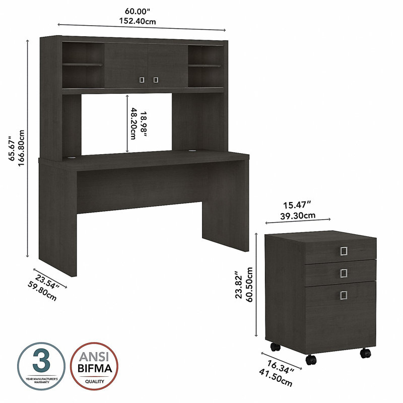 Echo 3 Piece Computer Desk Office Set, Charcoal Maple