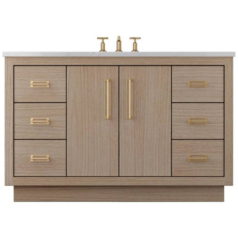 Avalon Single Extra Wide Bath Vanity, Natural Weathered, 60", Satin Gold