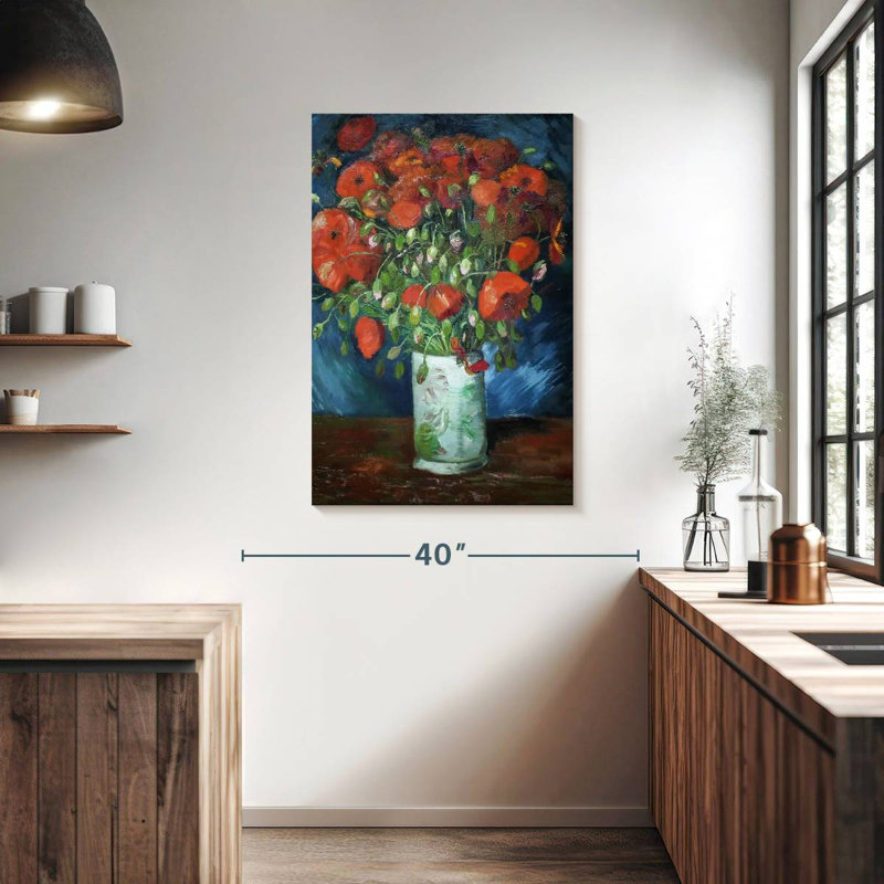 Vase Harnek avec coquelicots rouges, H 39 po x l 26 po