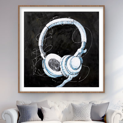 Headphones - Framed Matted Print for Bedroom Hobbies Decor