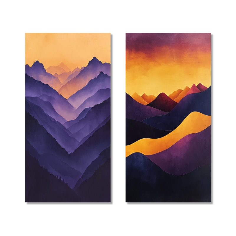 Lavande, pics au crépuscule II - impression murale 2 panneaux de montagne, 40" H x 40" W