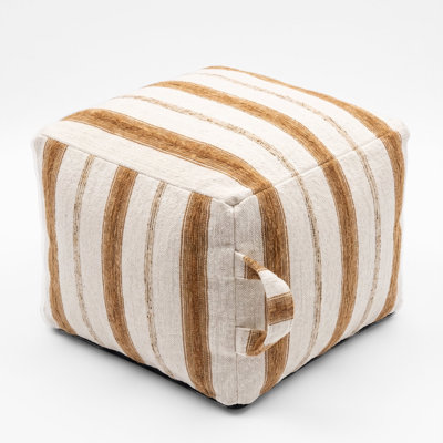 Portable Ottoman Pouf with Handle - Cozy Striped Footrest with Easy-to-Clean Removable Cover