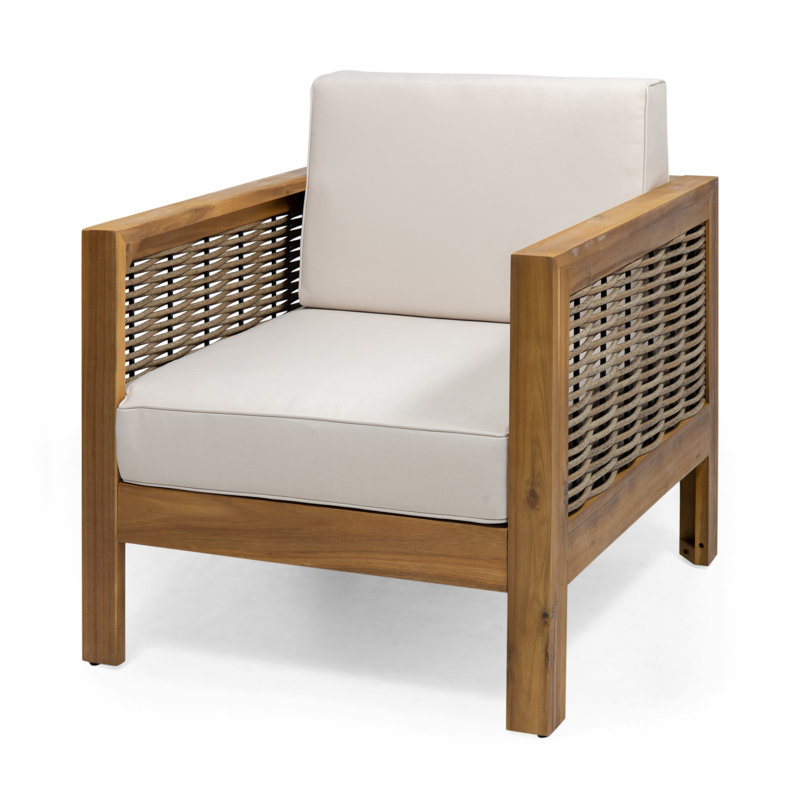 Oxly Acacia Premium All-Weather Wicker Outdoor Lounge Chair, Teak, Beige