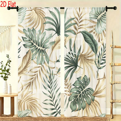 2 Pack Tropical Palm Leaf Print Window Curtains Bohemian Style Botanical Plant Pattern Drapes Set Modern Decorative Living Room Bedroom Home Decor Fabric Window Treatments