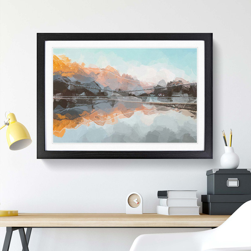 Mountain Reflection in Italy in Abstract - Picture Frame Graphic Art Print, 36cm H x 48cm W x 2cm D, Black Framed