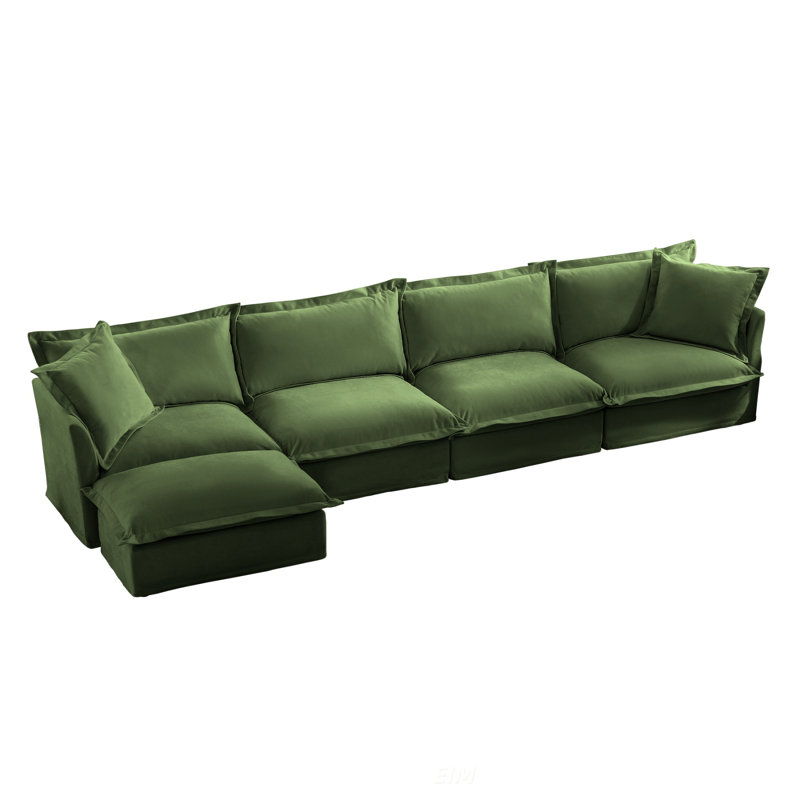 Slipcovered L Shape Sectional Sofa With Suppleness Armrests, Chenille Deep Seat, 2 Big Pillows For Comfortable Living Room Seating