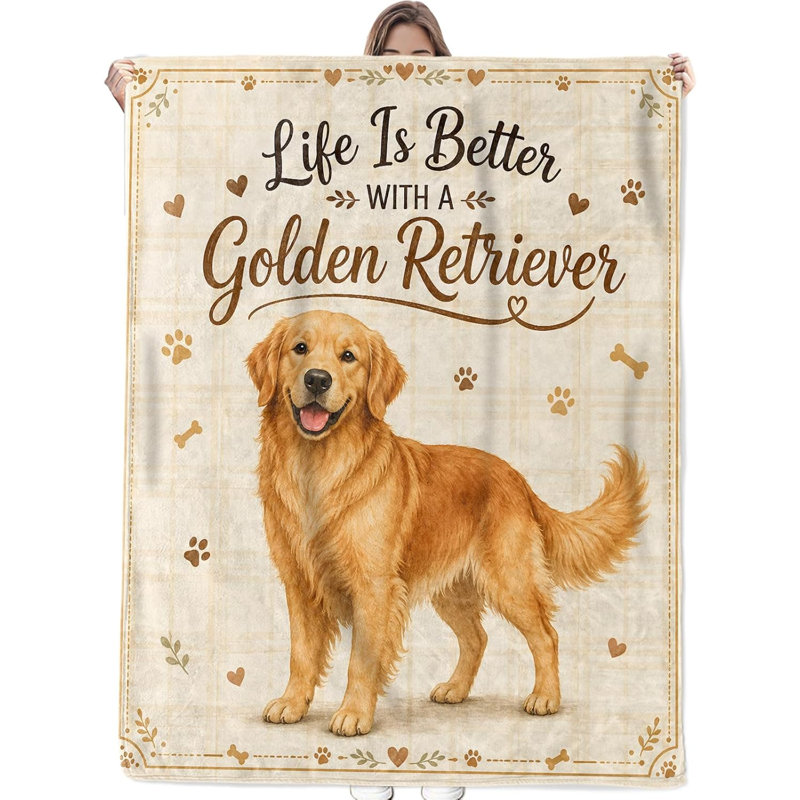 Couverture rustique Golden Retriever avec citation pour chien, jeté en flanelle, 76 x 102 cm, 7.87" L x 9.84" W