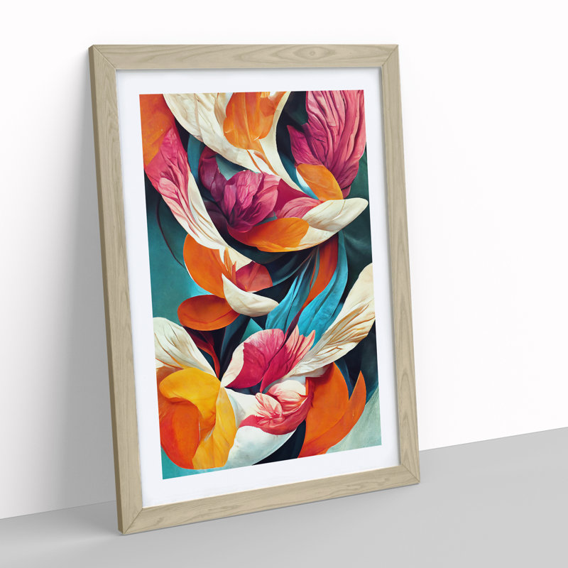 Delicate Abstract Floral No.2 - Single Picture Frame Painting, 64cm H x 46cm W x 2cm D, Oak