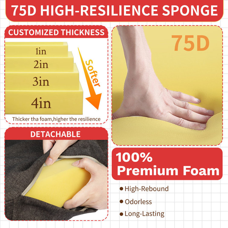 3'' H Customizable Bench Cushion For Indoor/Outdoor Furniture/Chair/Window Seat, Premium 75D High-Resilience Foam