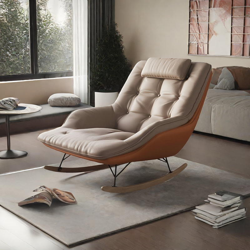 Chaise berçante moderne rembourrée, Blanc cassé