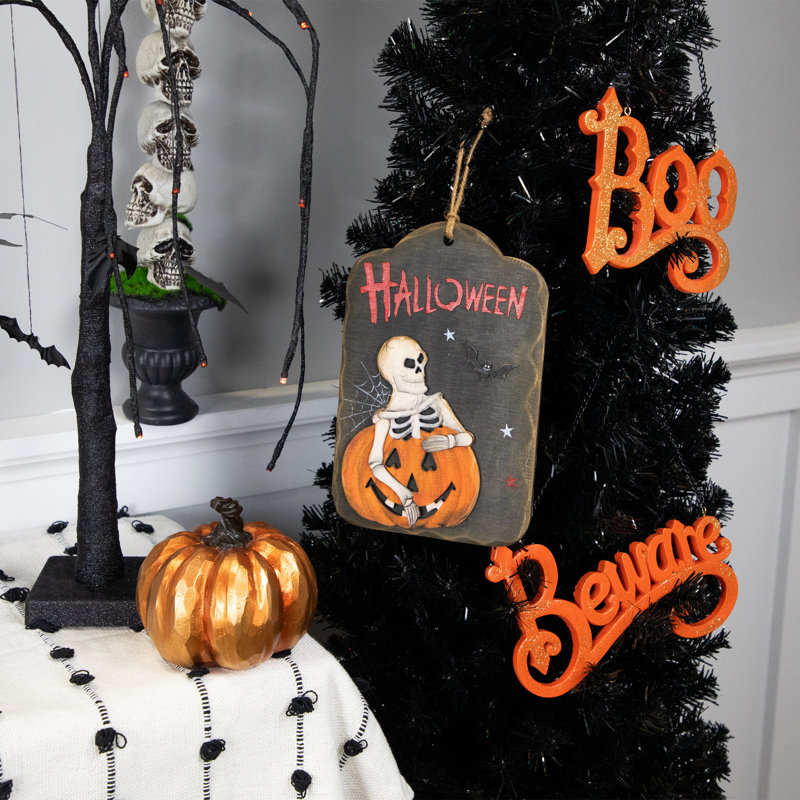 Enseigne murale 9,75 "squelette et citrouille d'Halloween