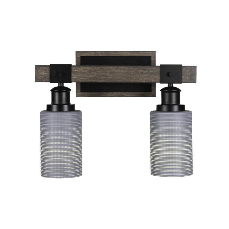 Barre d'éclairage de salle de bain 3 lumières Twitty, noir mat et métal peint d'aspect bois vieilli avec verre de 4 po, Gris