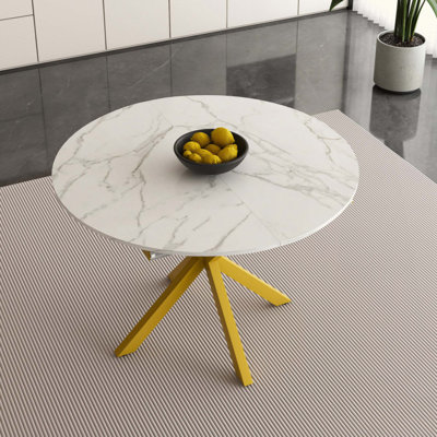 Retractable Dining Table, Round Dining Table, Extendable Dining Table For 6-Person With Carbon Steel Base