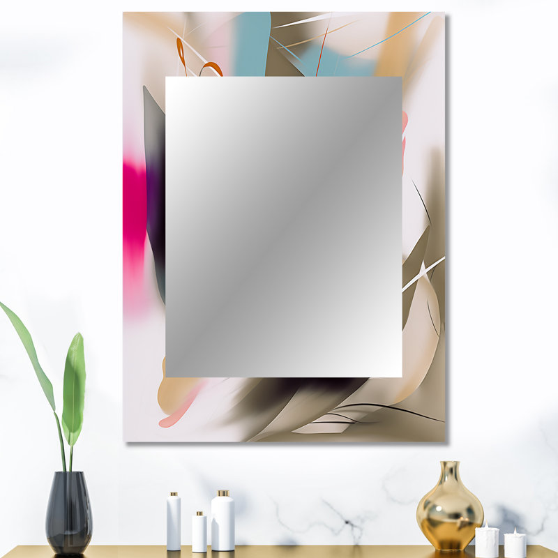 Shape Abstract Artwork III - Abstract Painting Mirror, Pink Unique Wall Mirror, Printed Metal Art, 40" x 30"