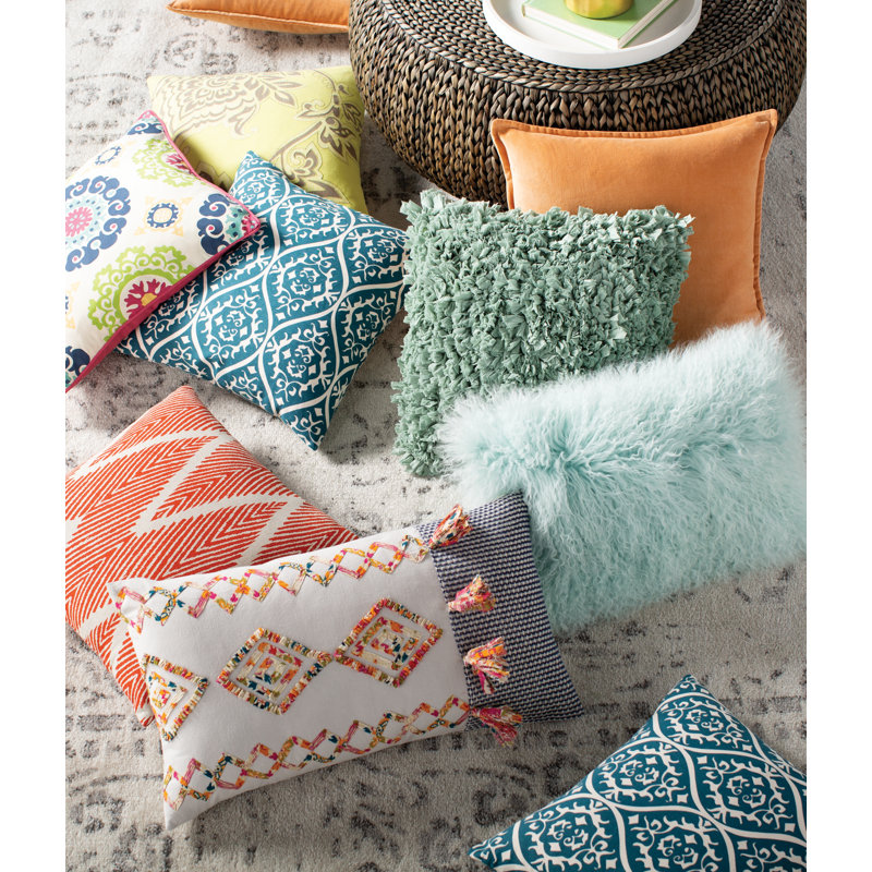  Coussin en coton damassé, 20 po x 20 po, Doré / gris clair, Duvet