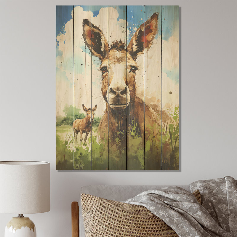 Portrait d'âne, charme campagnard III - âne sur bois, H 20 po x l 10 po