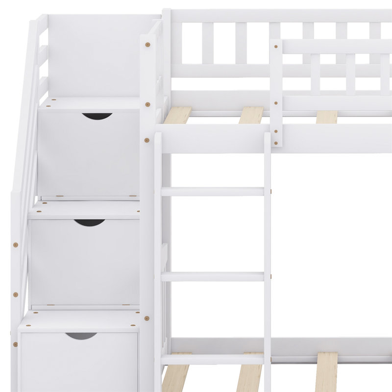 Lit superposé avec escalier, échelle et glissade, Blanc