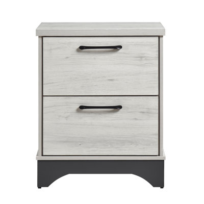 Table de chevet contemporaine à 2 tiroirs en chêne blanc et gris à 2 tiroirs pour chambre à coucher 1 pièce