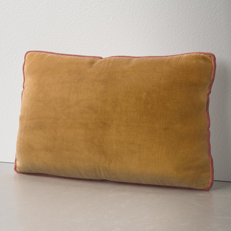 Yellow Cotton Lumbar Throw Pillow with Piped Edges