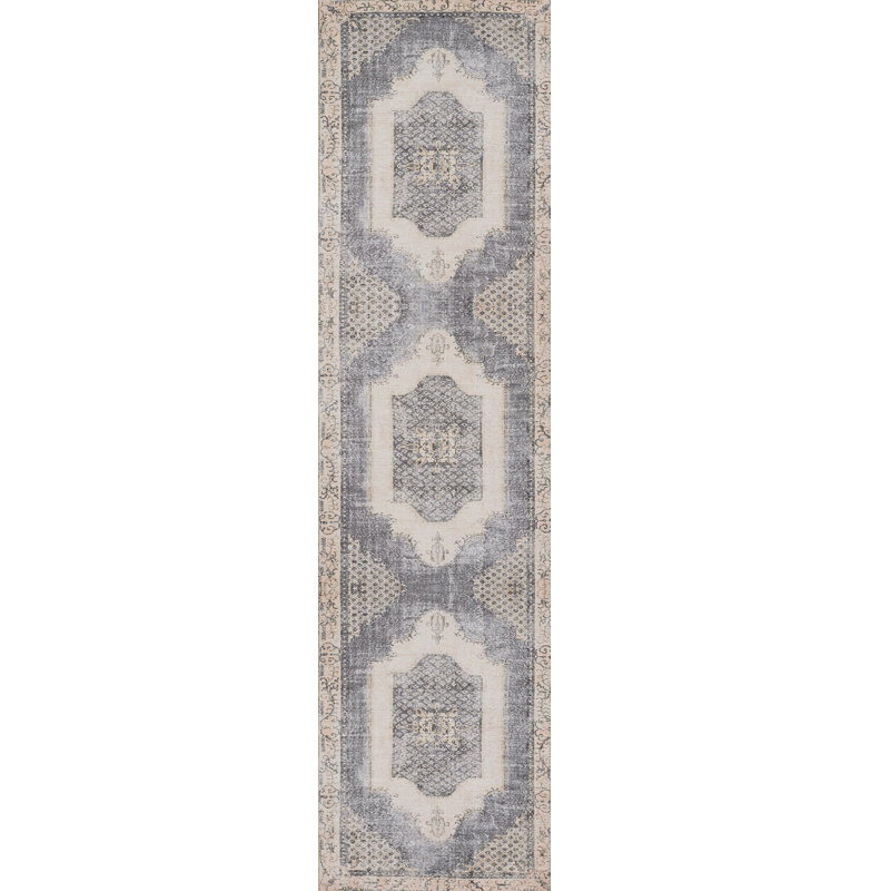 Tapis oriental gris / beige Geraud, Tapis de couloir 2 pi 3 po x 7 pi 6 po