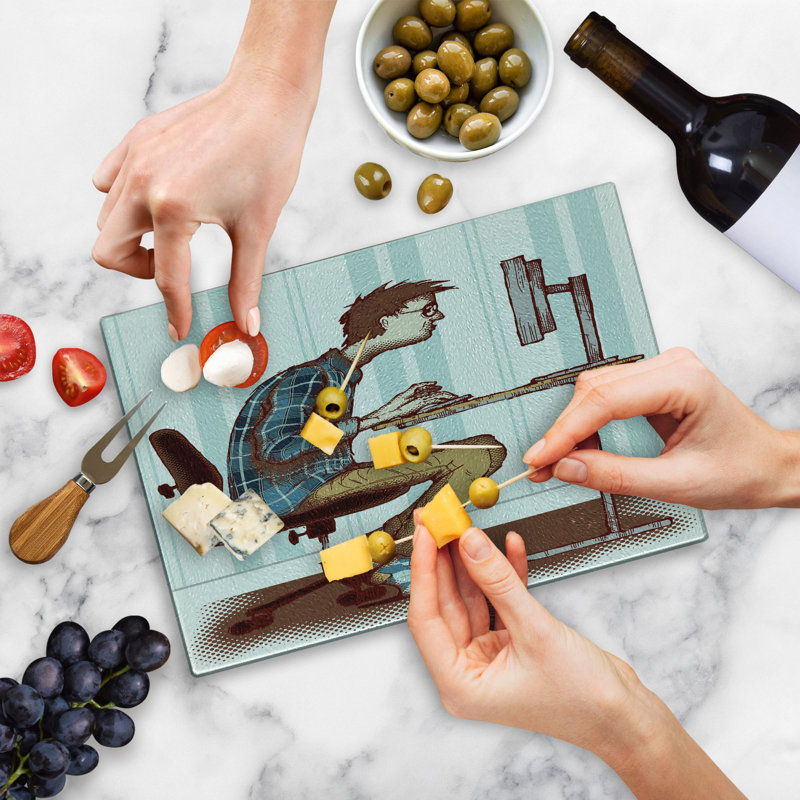 Ambesonne Geek Tempered Glass Cutting Board Programmer Workaholic Guy Multicolor