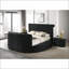 Table de chevet moderne noire avec tissu touffeté, plateau en verre trempé 2 tiroirs-836863027