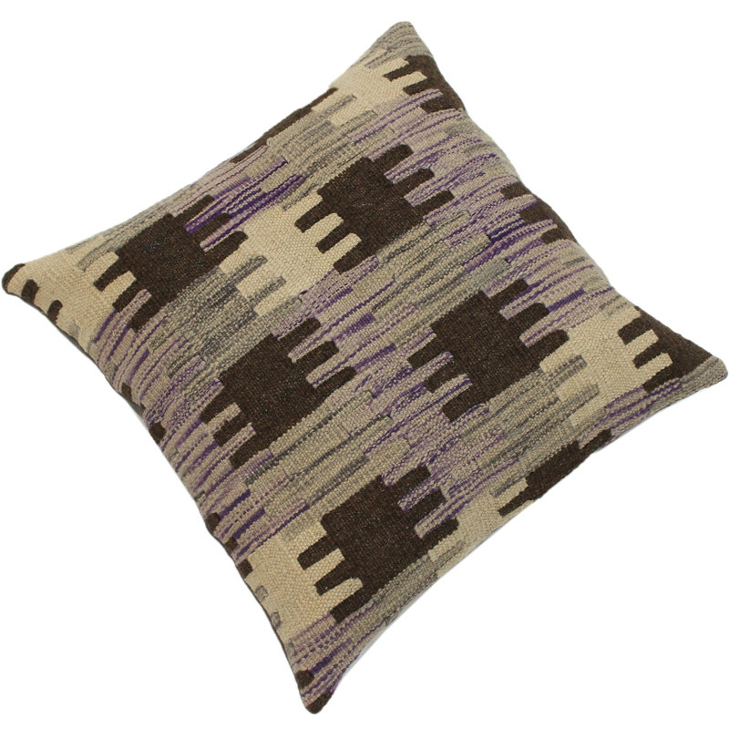 Coussin en laine Sam, Beige / noir, motif géométrique 1