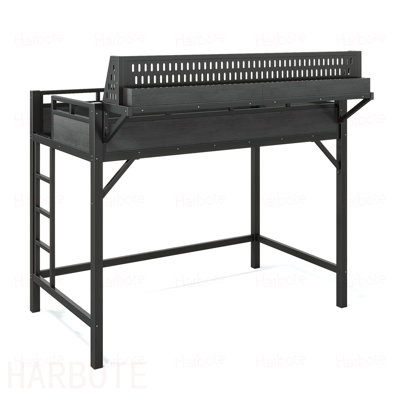 Structure de lit simple de taille mezzanine avec tablettes de rangement et panneau perforé, lit mezzanine en métal avec ports USB et lumières DEL, sécuritaire et robuste