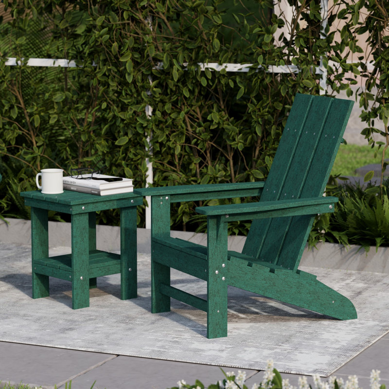 Avilez 3-Piece Modern Adirondack Set With Side Table, Turf Green