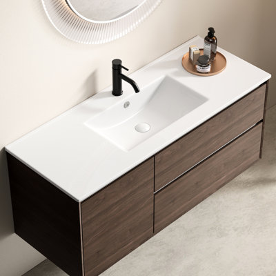 Lavabo de salle de bain, 121 x 46 x 17 cm, cuve simple en porcelaine à bords fins, résistant à l'usure, installation facile, idéal pour les toilettes des invités, antitaches, livraison sécurisée