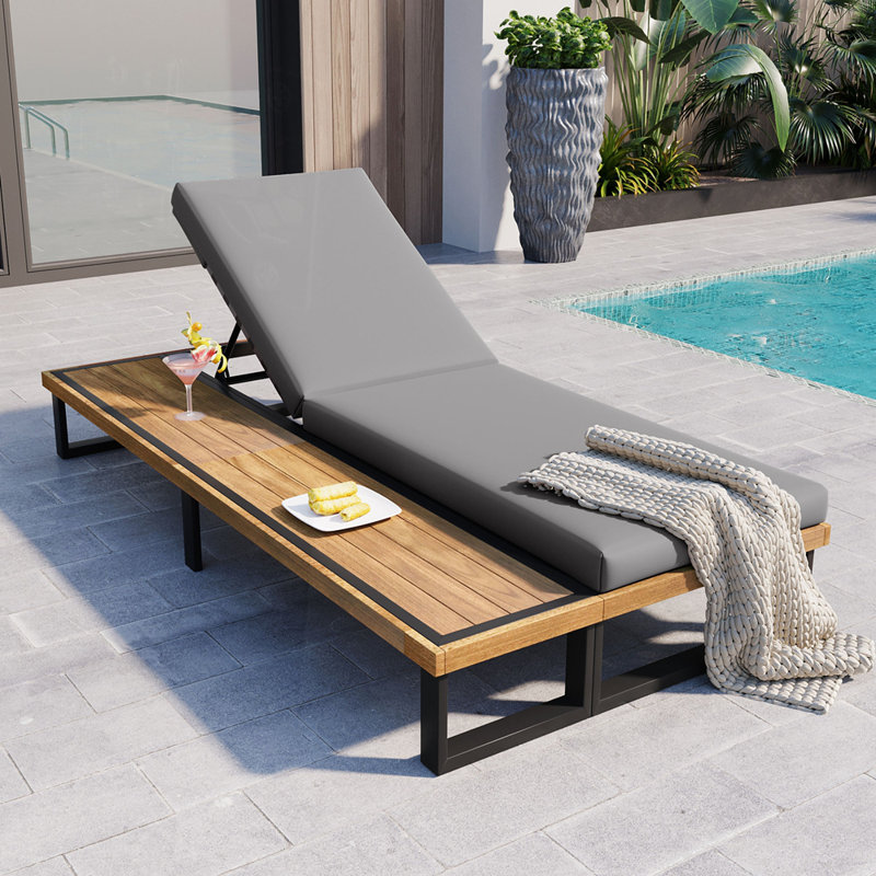 Chaise longue d'extérieur avec dossier réglable à 5 positions inclinables avec coussin, Gris
