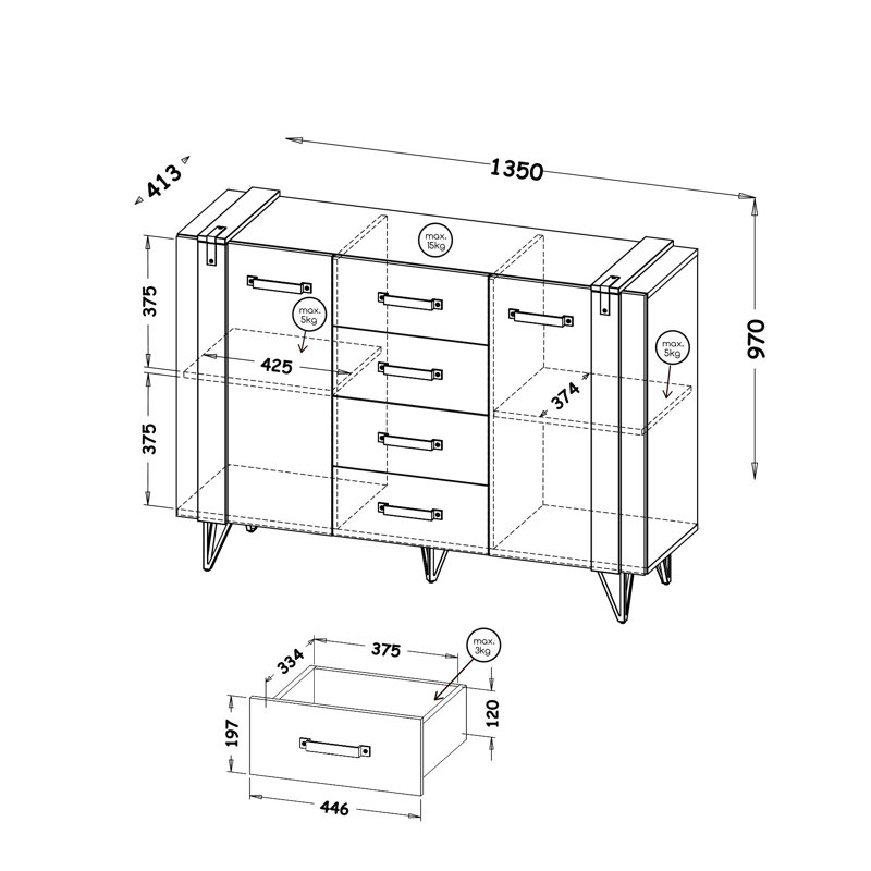 Nasim 135cm Sideboard