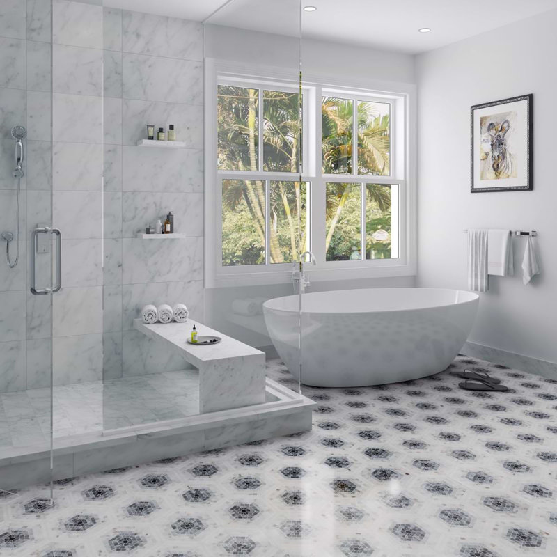 Ako 6" Hexagon Marble Micro Mosaic Tile, Grigio Gray