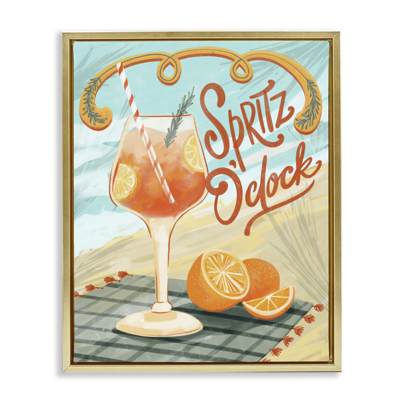 Cadre flottant à cocktail agrume Spirz O'Clock, design par Connie Summers, 31 x 25, Metallic Gold Floater Framed