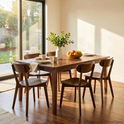 100% Solid Wood Dining Chairs, Mid Century Modern Dining Chairs with Curved Backrest, Kitchen Chair with Adjustable Foot Pads for Dining Room, Kitchen, Living Room, Study