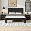 Structure de lit plateforme en bois noir foncé pour grand lit - sans bruit, sans sommier, outil d'assemblage facile et grand rangement sous le lit-1085524701-1084822833