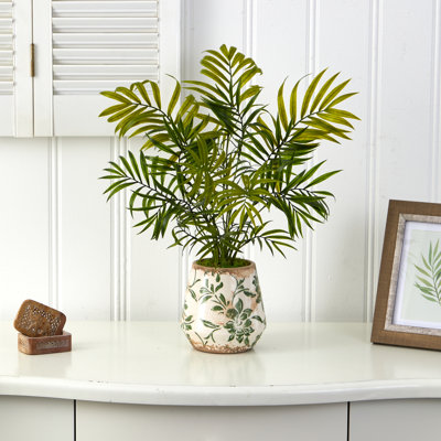 18'' Faux Palm Plant in Ceramic Decorative Vase Primrue