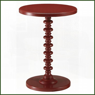 Rouge rond en bois massif & amp; Table basse en panneau de fibres à densité moyenne, piédestal traditionnel