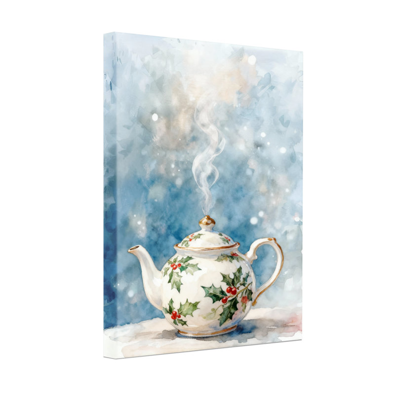 Théière de Noël avec motif de houx, H 18 po x l 12 po