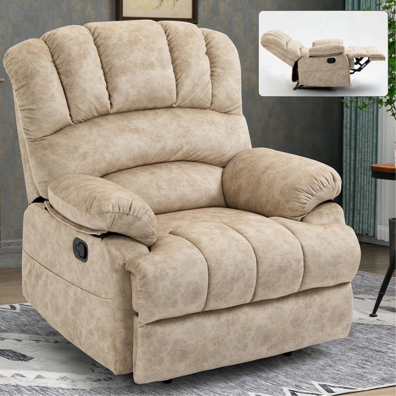 Grand fauteuil inclinable manuel en tissu pour le salon, Beige